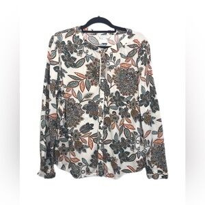 Christopher & Banks Shirt Womens Size L Floral Button Up LS Lightweight Colorful